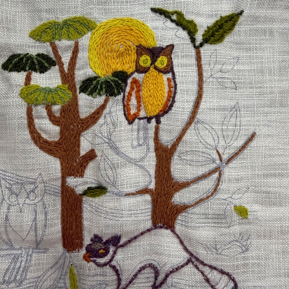 Vintage Spinnerin ST 1064 Woodland Owl Raccoon Embroidery Kit Partially Finished